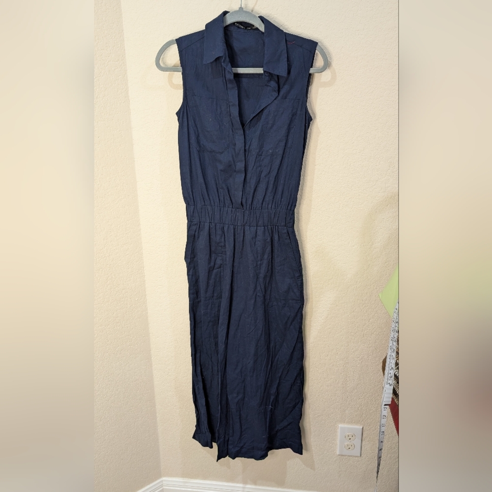 Navy Linen Wideleg Jumpsuit Small